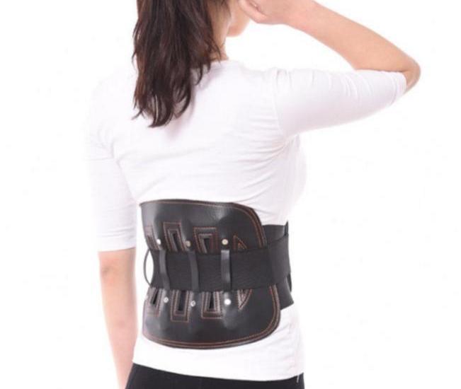 Lumbar Support Leather Belt with Steel Plate Fixation & Thermal Pad