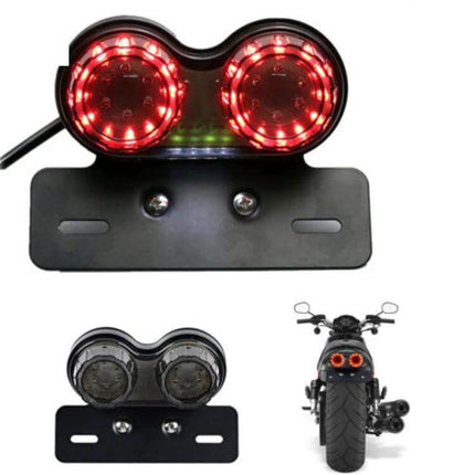 Motorcycle LED Integrated Tail Light With Brake And License Plate compact dual round taillight with license plate bracket and integrated turn signals