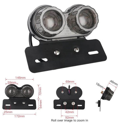 Motorcycle LED Integrated Tail Light With Brake And License Plate dual-lens compact unit with license plate bracket and measurements