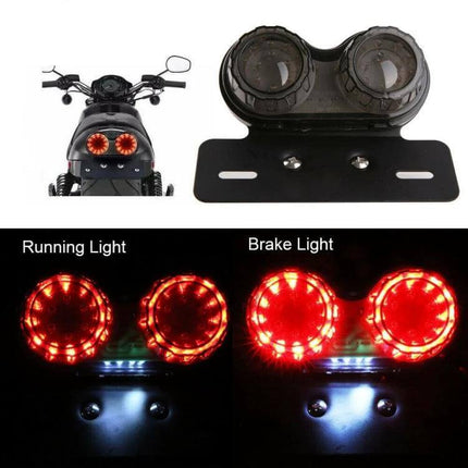 Motorcycle LED Integrated Tail Light With Brake And License Plate dual round LED tail and brake lights with license plate illumination on 12V motorcycles