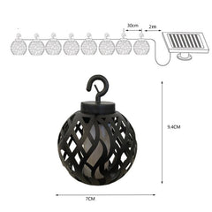 Cadena de luces solares con forma de bola de llama para exteriores, resistente al agua IP44