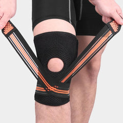 Knee Support Compression Brace with Spring Stabilizers for Sports Activities - Adjustable Size