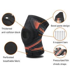 Knee Support Compression Brace with Spring Stabilizers for Sports Activities - Adjustable Size