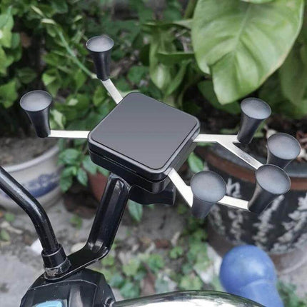 Six Claw Phone Holder For Bike Motorcycle EV Handlebar Or Mirror Mount - six-claw phone mount on motorcycle handlebar with rubber suction pads