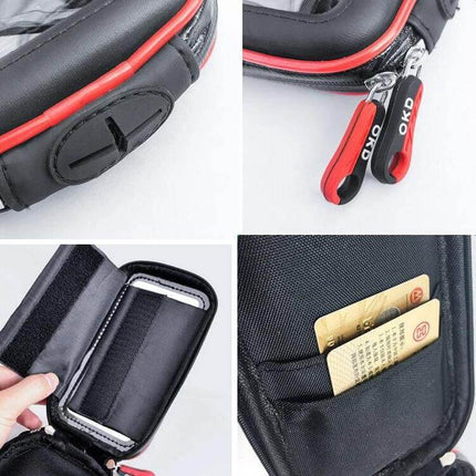 OKD Waterproof Bicycle Phone Mount Bag For On The Go Rides M L XL - compact waterproof bike phone pouch with zipper pulls, card pocket and quick-access interior