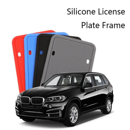 Waterproof Silicone License Plate Frames for Car Protection, 2 Sets - red blue black gray silicone frames behind black SUV