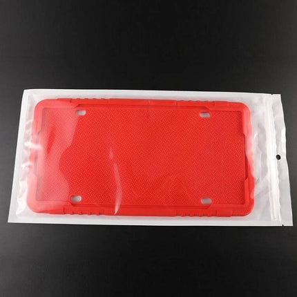 Waterproof Silicone License Plate Frames for Car Protection, 2 Sets - red silicone frame packaged on black background
