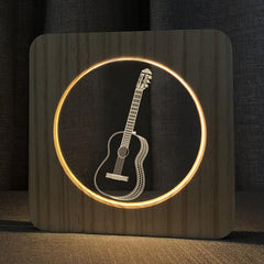 Guitar-Inspired LED Night Light with Solid Wood Frame