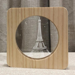 Eiffel Tower USB Wooden LED Night Light Table Lamp - Pine Design