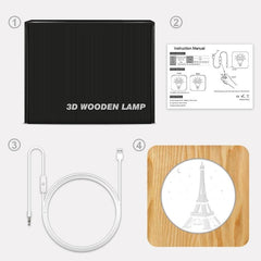 Eiffel Tower USB Wooden LED Night Light Table Lamp - Pine Design