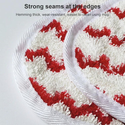 Replacement Microfiber Cleaning Cloths for Vileda and O-Cedar Steam Mops - close-up of red white durable microfiber pad with strong hemmed seams