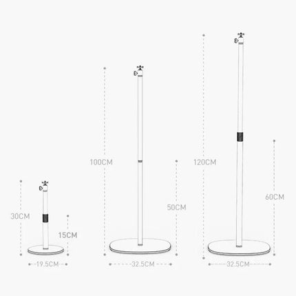 Xiaotian Liftable Telescopic Projection Bracket for Desktops showing three height settings (30cm, 100cm, 120cm) and base dimensions