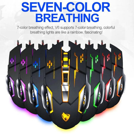 T-WOLF V6 Wired Gaming Mouse for Everyday Precision and Comfort - ergonomic wired mouse with seven-color breathing RGB lighting and adjustable sensitivity