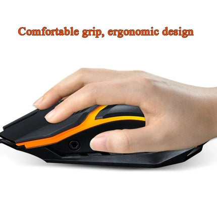 T-WOLF Wired Gaming Mouse with 7-Color Breathing Backlight ergonomic wired optical mouse with comfortable grip and orange accent
