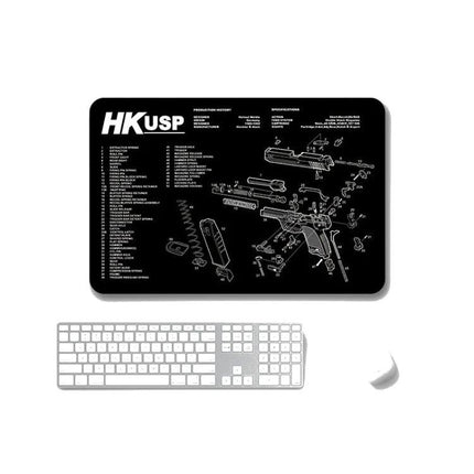 Non-Slip Single-Sided Mouse Pads for Office and Gaming, Set of 2 — black gaming mouse pad with technical schematic design shown with keyboard and mouse