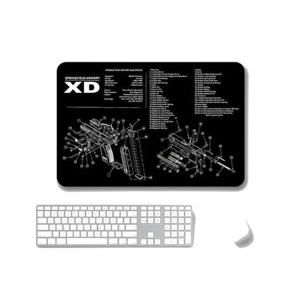 Non-Slip Mouse Pad Set of 2 for Office and Gaming Use — black schematic-design cloth mouse pad with rubber base under keyboard and mouse