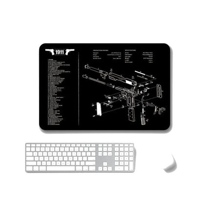 Non-Slip Mouse Pad Set of 2 for Office and Gaming Use — black mouse pad with firearm schematic, rubber base and cloth surface for precise office and gaming control