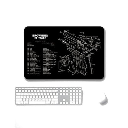 Non-Slip Mouse Pad Set of 2 for Office and Gaming Use — black schematic gun design, rubber base and cloth surface for precise control
