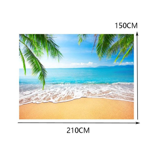 Coconut Tree Sea View Photography Background Cloth, 210 x 150 cm - tropical beach backdrop with palm fronds, sand and turquoise sea