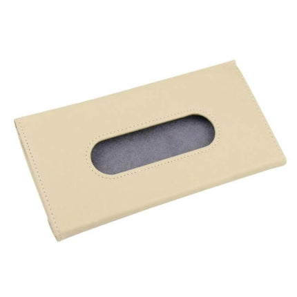 Car Hanging Tissue Box For Sun Visor And Seat Back Storage in beige PU leather, slim 23x13x5cm car tissue holder
