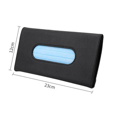 Car Hanging Tissue Box For Sun Visor And Seat Back Storage - black PU leather compact 23x13x5cm tissue holder with oval dispensing window
