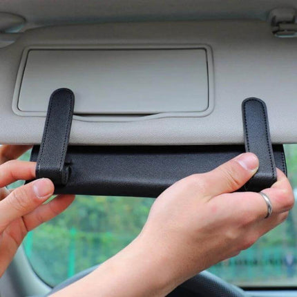 Car Hanging Tissue Box For Sun Visor And Seat Back Storage - black PU leather hanging tissues holder on sun visor, compact 23x13x5cm