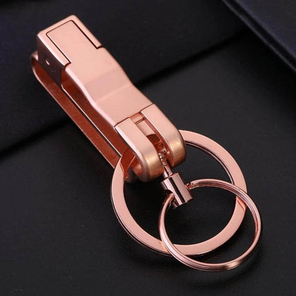 Jobon Car Keychain with Detachable Double Ring for Easy Key Access – rose gold zinc alloy key clip with detachable double ring, anti-corrosion, compact 8.2x5x2cm