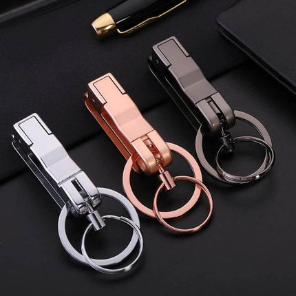 Jobon Car Keychain with Detachable Double Ring for Easy Key Access - zinc alloy detachable double ring key holder, silver rose gold black