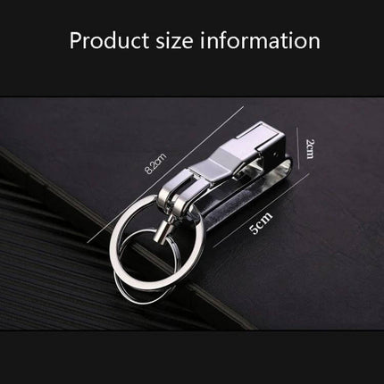 Jobon Car Keychain with Detachable Double Ring for Easy Key Access showing zinc alloy body, dimensions 8.2×5×2cm and detachable double ring