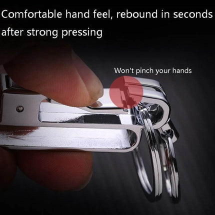 Jobon Car Keychain with Detachable Double Ring for Easy Key Access showing detachable double rings and smooth zinc alloy finish for quick, safe key separation