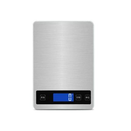 Portable USB Kitchen Scale For Precise Cooking And Baking - compact brushed stainless steel scale with blue LED display and tare buttons, up to 5/10/15kg capacity