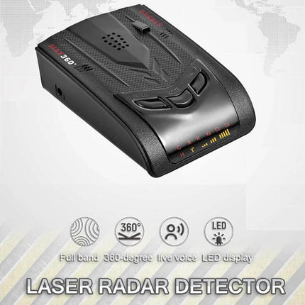 STR550 Car Laser Radar Detector with English Support — black full-band radar detector for vehicle with LED display