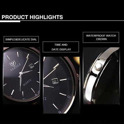 Yazole 308 Luminous Quartz Men's Watch 3ATM Stainless | Syndmart