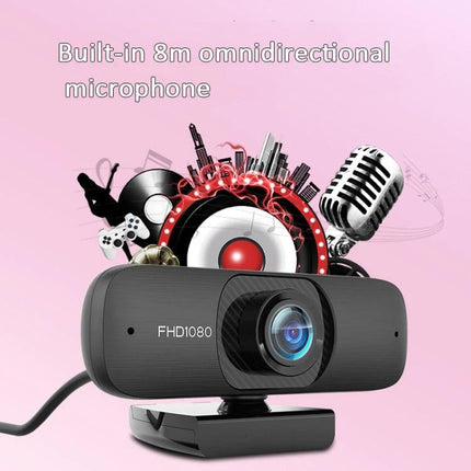 Webcam with Microphone for Video Calls and Live Streaming showcasing FHD1080 webcam with built-in microphone for clear video and audio