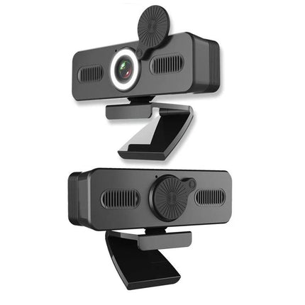 High-Definition USB Webcam with Omnidirectional Microphone for Video Calls – black plug-and-play desktop webcam with privacy cover and mount