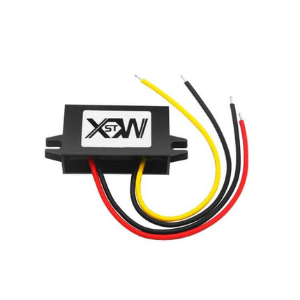 DC 12/24V To 5V Step-Down Converter Module For Vehicles - compact automotive voltage regulator with red black yellow wires for USB and security systems