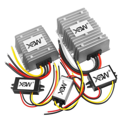 DC 12/24V To 5V Step-Down Converter Module For Vehicles compact aluminum heatsink converters with red black yellow input/output wires