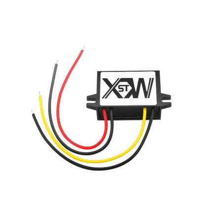 DC 12/24V To 5V Step-Down Converter Module For Vehicles compact automotive voltage regulator with red black yellow wires for USB and security systems