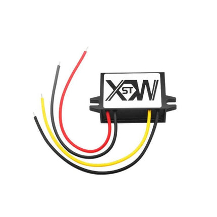 DC 12/24V To 5V Step-Down Converter Module For Vehicles compact automotive voltage regulator with red black yellow input/output wires