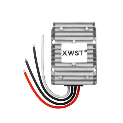 DC 12/24V To 5V Step-Down Converter Module For Vehicles - compact aluminum housing with red black white input wires for car USB power