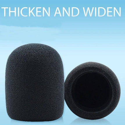 Protective Sponge Cover for Daily Microphone Recordings at Home, black foam windscreen shown front and side view