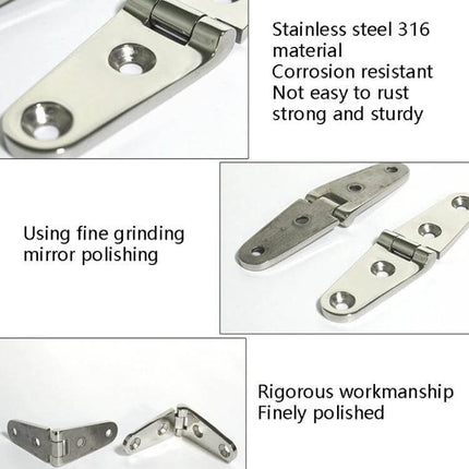 Four-Hole Stainless Steel Hinge 103x27mm for Cabinet Doors – 316 stainless corrosion‑resistant hinge, mirror polished, for kitchens and bathrooms