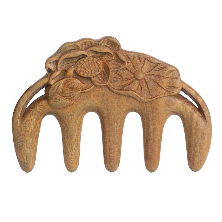 Peigne fait main en forme de feuille de lotus sculptée en bois de santal, peigne de massage méridien multifonctionnel, peigne de santé épaississant