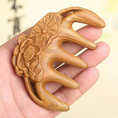 Sandalwood Lotus Leaf Shape Comb for Meridian Massage and Health Care - Handmade Multifunctional Design