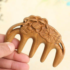 Sandalwood Lotus Leaf Shape Comb for Meridian Massage and Health Care - Handmade Multifunctional Design