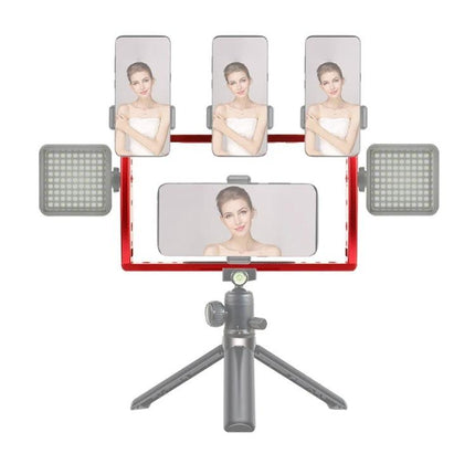 Underwater Handheld Grip Stabilizer for GoPro Cameras and Phones mounted on tripod with multiple phone holders and LED lights for stable vlogging