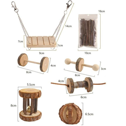 Essential Wooden Toys for Small Pets at Home Daily set of wooden chew toys, swing and natural sticks for hamsters birds rabbits