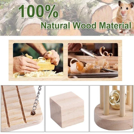 Essential Wooden Toys for Small Pets at Home Daily - natural wood toy set with blocks, rings, chains and chewable pieces for hamsters birds rabbits