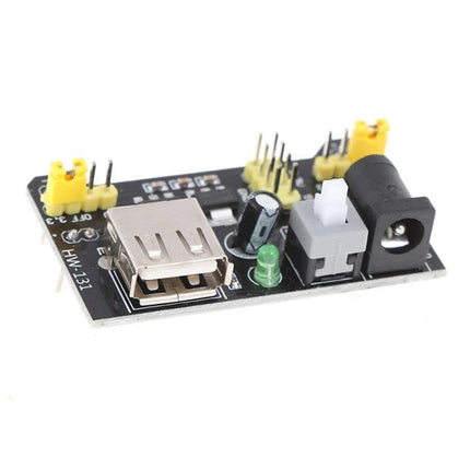 Breadboard Power Supply Module for DIY Electronics Projects with USB port, barrel jack and jumper pins for 3.3V and 5V breadboard power