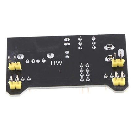 Breadboard Power Supply Module for DIY Electronics Projects black PCB underside showing solder points and dual 3.3V 5V header pins